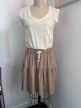 Grey State Helena Two-Tone 2-Piece Tiered Dress White/Taupe - Size S
